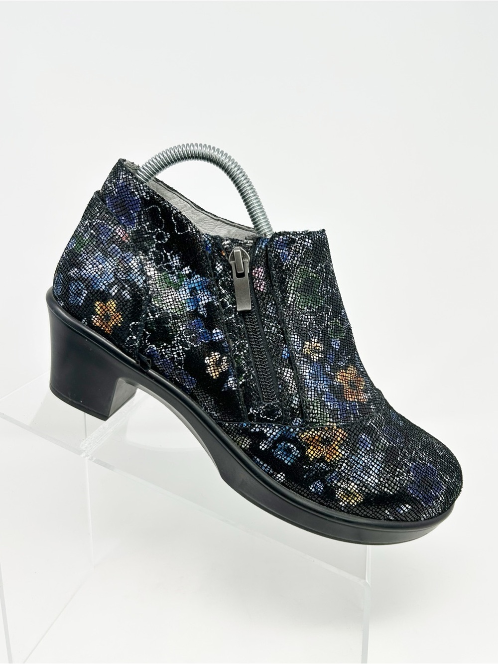 Alegria Hannah Womens Ankle Booties Black Floral Side Zip Block Heel Size 38